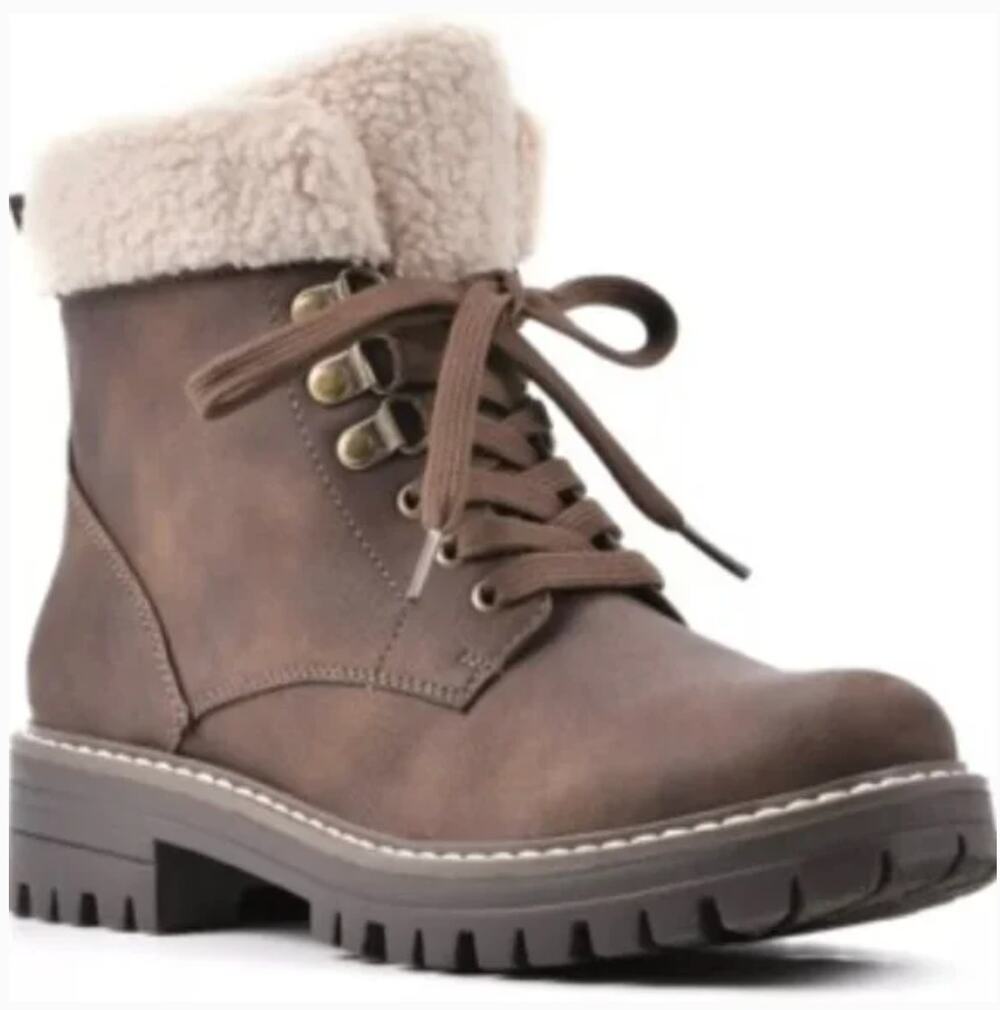 CLIFFS WHITE MOUNTAIN Miles Boots 7 NWT Brown Vegan Leather Ankle Booties Fur